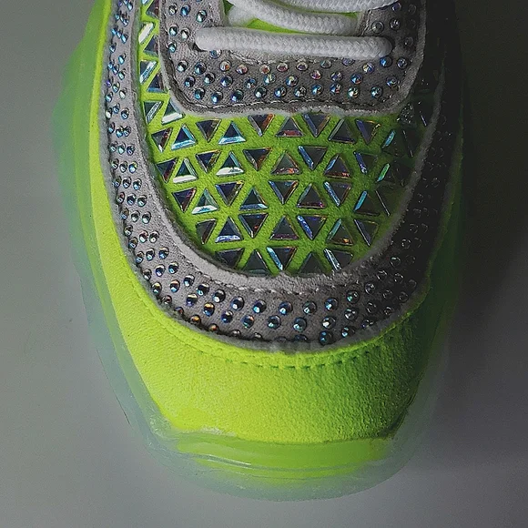 HI TOP LACE UP NEON LIME RHINESTONE SNEAKERS - Picture 5 of 6